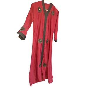 Burgundy Wine Abaya Traditional Robe Dress Womans Small/ Medium Embellished